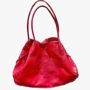 Vintage Carla Mancini Red Full Grain Leather Whipstitch Tote – Boho Fleur-de-lis
